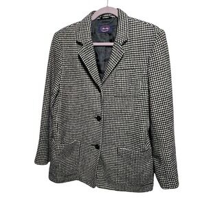 Allen Solly Houndstooth Blazer Jacket Women Size 12 Wool Black White Classic